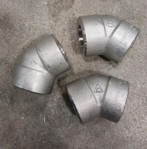 (3) Anvil 1" 45 Degree Elbow Socket Weld Class 3000 316 Stainless Steel Pipe Fitting