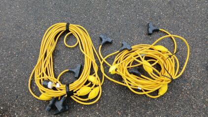 (2) Heavy Duty Extenstion Cords W/ (4) 3-Plug Splits