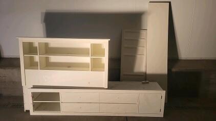 White Wooden Shelving Unit and Storage Cabinet Set, 6 Shelves, 6 Drawers