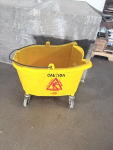 Yellow Mop Bucket with Wringer, Swivel Casters, Caution Wet Floor Signage