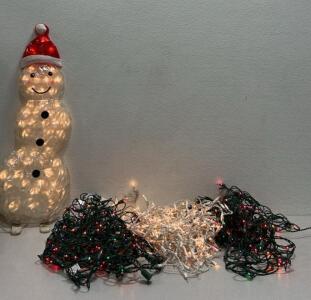 Christmas Snowman Light-Up Decoration with Multi-Colored String Lights