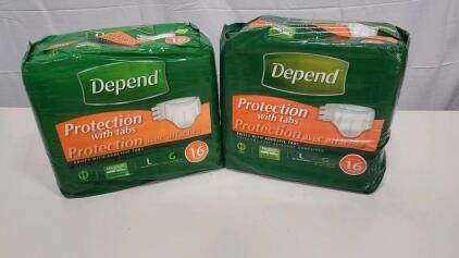 (2) Depends Size Large 16 Count Each