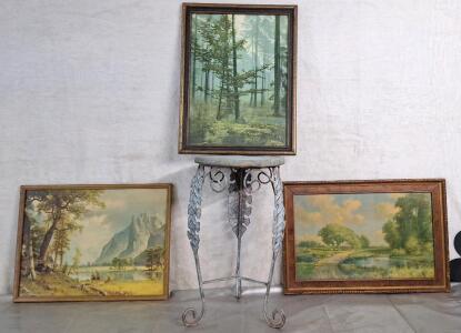 (1) Vintage Stool & (3) Pieces Of Vintage Wall Art