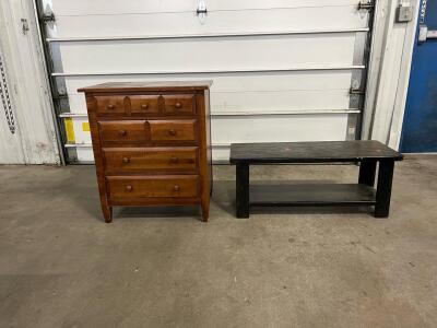 Wooden Dresser with 5 Drawers and Black Bench Set