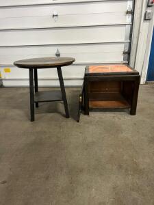 Dark Wood Side Table Set with Copper Tops, Round and Square Designs