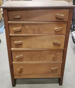 5-Drawer Wooden Chest of Drawers, Natural Finish, Wooden Handles