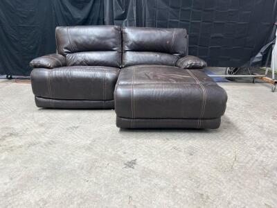 Dark Brown Leather Recliner Sofa with Right Chaise Lounge