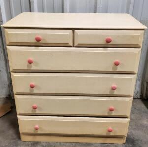Cream Wooden Dresser with Pink Knobs, 6 Drawers, Traditional Style