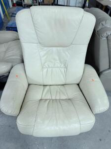 Beige Leather Recliner Chair with Swivel Base