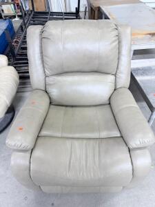 Leather Recliner Chair, Manual Recline, Light Gray/Beige