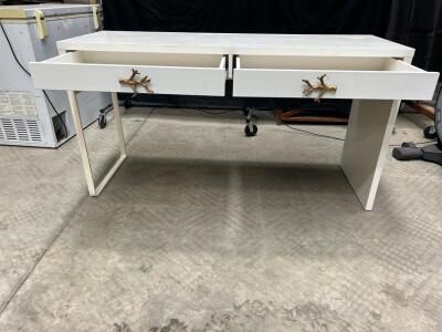 White Desk with 2 Drawers, Unique Branch Handles, Cable Management Hole