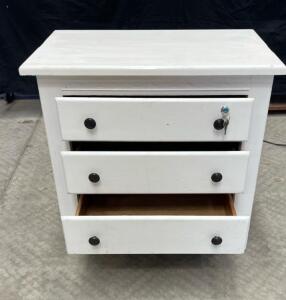 White Three-Drawer Wooden Dresser with Black Knobs