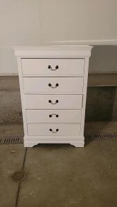 White Wooden Chest of Drawers, 5 Drawers, Metal Handles