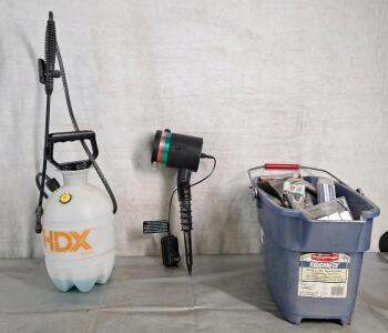 (1) 1-Gallon Yard & Garden Sprayer, (1) Star Shower LED Decorative Light & Assorted Household Hardware