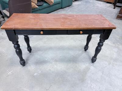 Wooden Console Table with Turned Legs, Two Drawers, Black and Brown