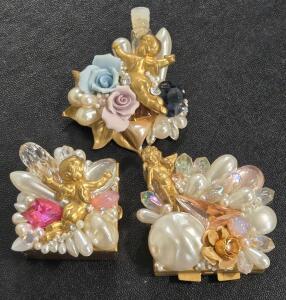 (2) Fancy Vintage Mini Storage Containers & (1) Clothing Pin