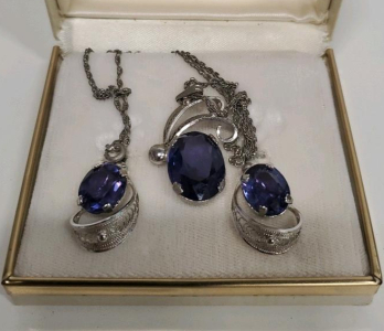 Sorrento Silver Jewelry Set with Tanzanite, Necklace & Drop Earrings, Purple Stones
