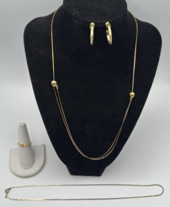 Beautiful Gold Toned Jewelry- (1) Gold Toned Necklaces (1) Gold Toned Earrings (1) Gold Toned Ring
