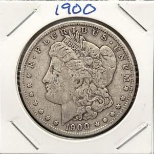 1900 Morgan Silver Dollar Coin, 90% Silver, No Mint Mark, US Mint