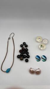 Lot Of Assorted Costume Jewelry & Polished Garnet Spheres