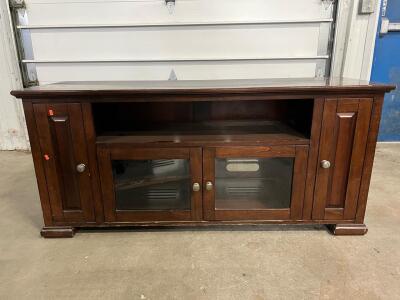 Dark Brown Wood TV Stand Entertainment Center with Storage