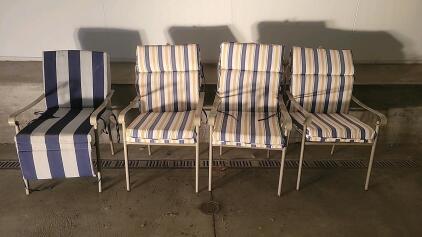 Set of 4 Patio Chairs with Cushions, Metal Frame, Striped Design