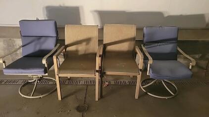 Swivel and Stackable Outdoor Patio Chairs Set, Metal & Wood, Blue Cushions