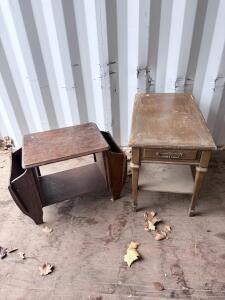 Pair of Traditional Wooden Side Tables, Brown Finish, Single Drawer, Open Shelves