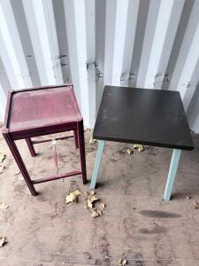 Modern Square Wood Side Tables, Brown & Burgundy, 16"x16"x20"