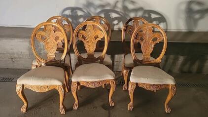 Traditional Carved Wood Dining Chairs, Set of 6, Upholstered Seats