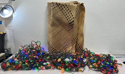 Multi-Colored LED Christmas String Lights and Natural Fiber Woven Mat