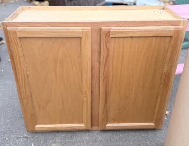 Light Oak Wall Cabinet, Wood, 30"x36"x12", Double Door