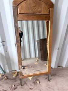 Floor Standing Wooden Frame Mirror, Natural Wood Finish, 66x24 Inches