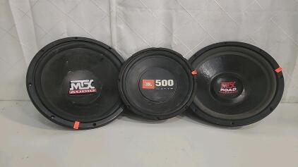 (1)MTX Thunder 4000 Series 12" Subwoofer (1) MTX Road Thunder Series 12" Subwoofer (1) JBL CS1014 10" Subwoofer