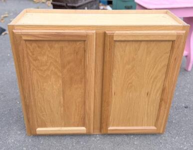 30" Wall-Mounted Wooden Kitchen Cabinet, Natural Finish, 2 Shelves, 2 Doors