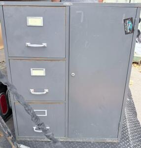 HON Metal Filing Cabinet, 3 Drawers, 2 Shelves, Lockable, Gray