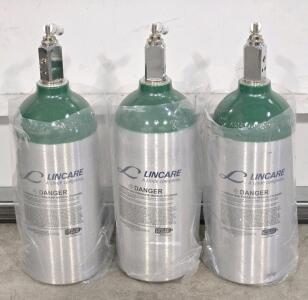 (3) *New* [Empty] Lincare Aluminum High-Pressure Medical Cylinders - 13"H x 4&frac12;"&oslash;
