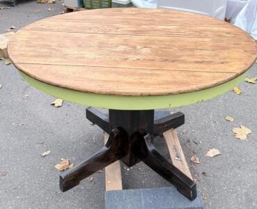 Round Wooden Dining Table, 48" Diameter, Pedestal Base, Rustic Style