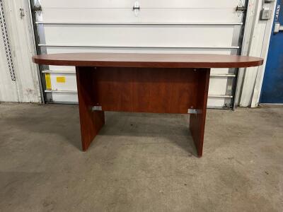 Reddish-Brown Wood Dining Table, Glossy Finish, Panel Leg Design