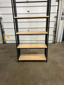Metal Frame Shelving Unit, 5 Wood Shelves, Black & Natural Finish