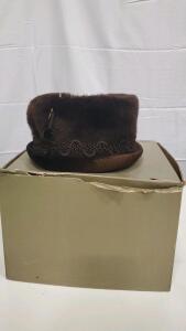 Vintage Adolfo II Brown Fur Hat with Box
