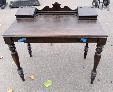 Traditional Wood Writing Desk, Dark Brown, Two Compartments & Drawer