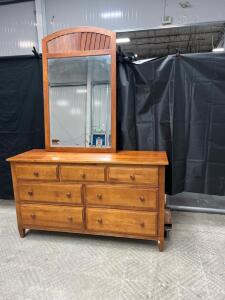 Traditional Wooden Dresser with Mirror, 7 Drawers, Medium Brown Finish