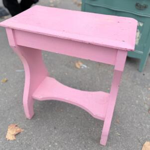 Pink Vintage Small Wooden Side Table with Shelf