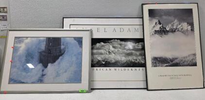 (1) Photograph titled "Phares dans la Temp&ecirc;te" (Lighthouse in the Storm), also known as "La Jument", taken by French photographer Jean Guichard 36" x 26" (1) Ansel Adams "The American Wilderness" 40" x 30" (1) Grand Tetons, Wyoming by Mathais Van Heseman 
