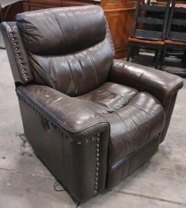 Dark Brown Leather Recliner Chair, Power Recline, Nailhead Trim