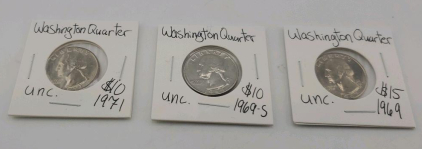 (1) 1969 Washington Quarter, (1) 1969-S Washington Quarter, (1) 1971 Washington Quarter
