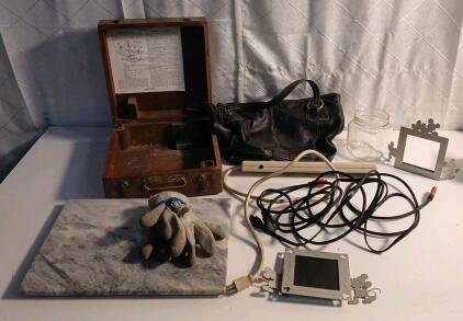 (1) Wooden Trinket Box (1) 13" Power Bank Cord (1) 18"x15" Marble Centerpiece Decor & More