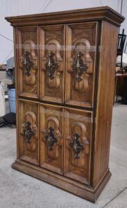 Traditional Wooden Armoire, Model F 9000-7, Ornate Metal Hardware