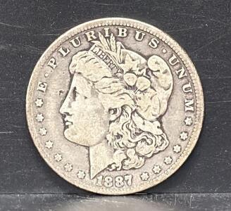 1887 Morgan Silver Dollar Coin, U.S. Mint, Philadelphia